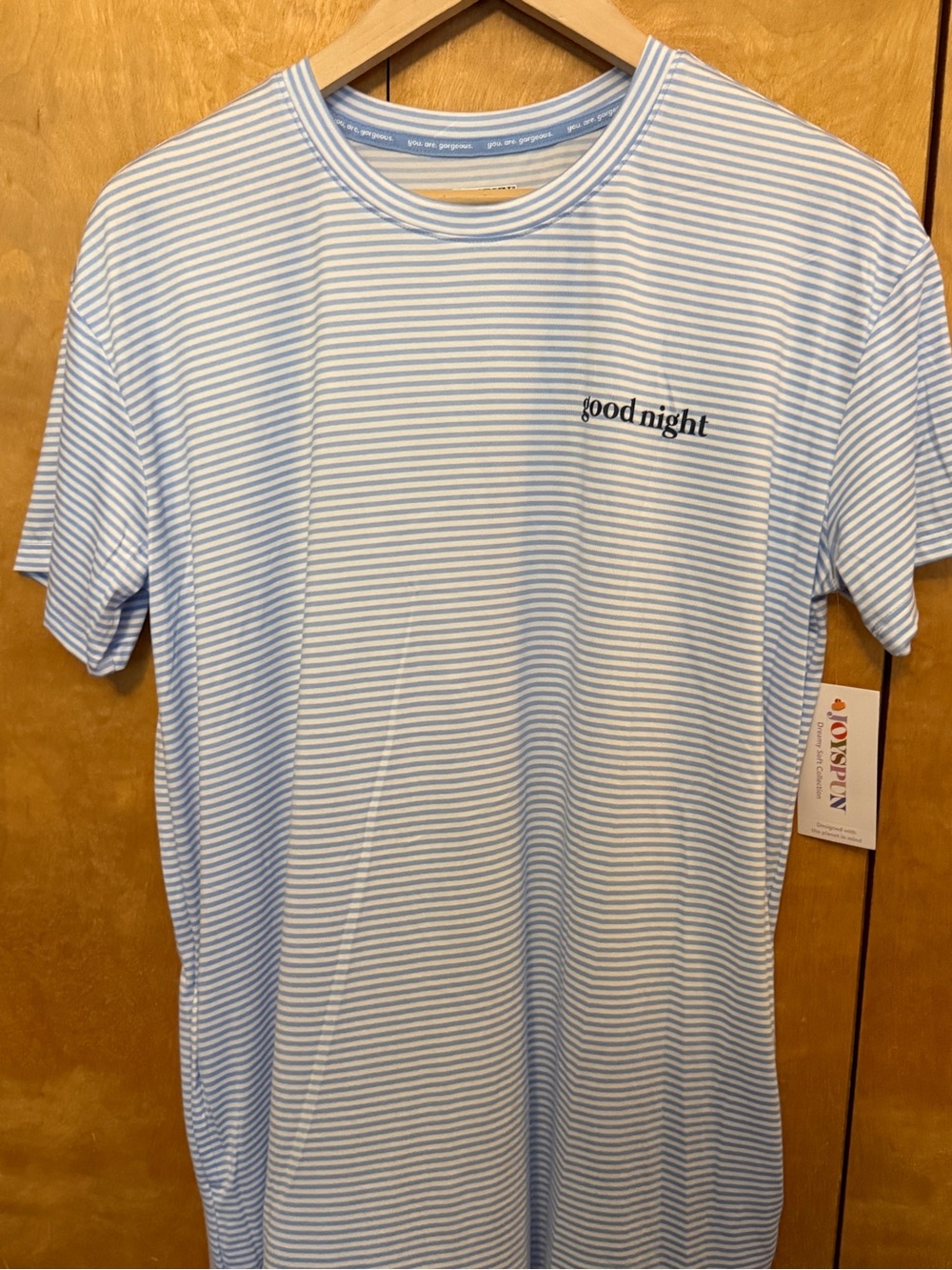 Good Night Striped Crewneck Pajama shirt- Light Blue/White size small-medium